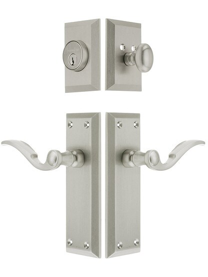 Grandeur Fifth Avenue Entry Set, Keyed Alike with Bellagio Levers in Satin Nickel.
